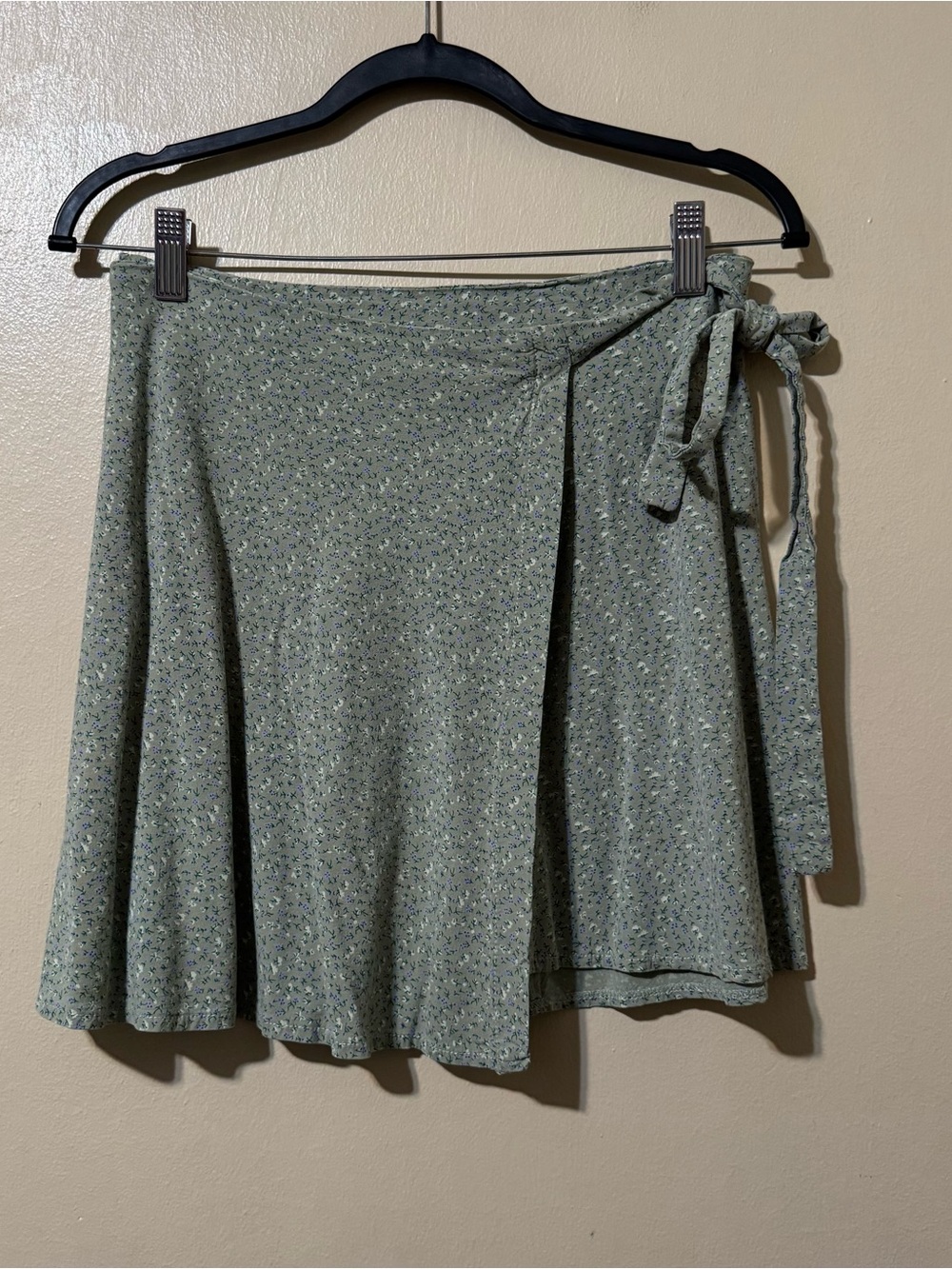 Brandy Melville Sage Green Floral Skater Wrap Skirt
